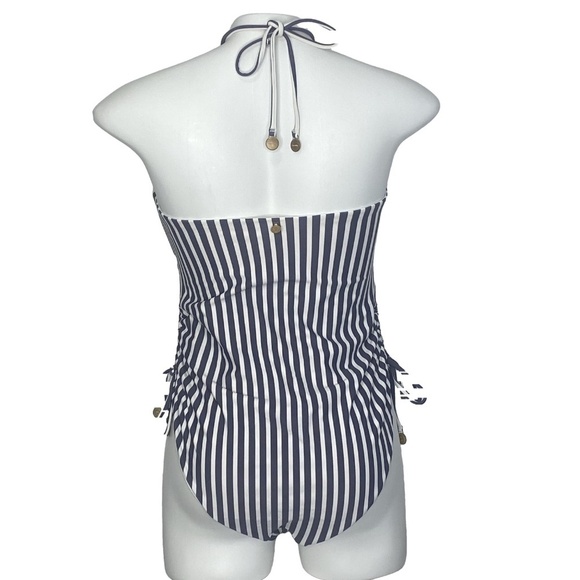 NEW TIGERLILY Devina Ponoma Blue White Striped Nautical One Piece Swimsuit M - Picture 4 of 16